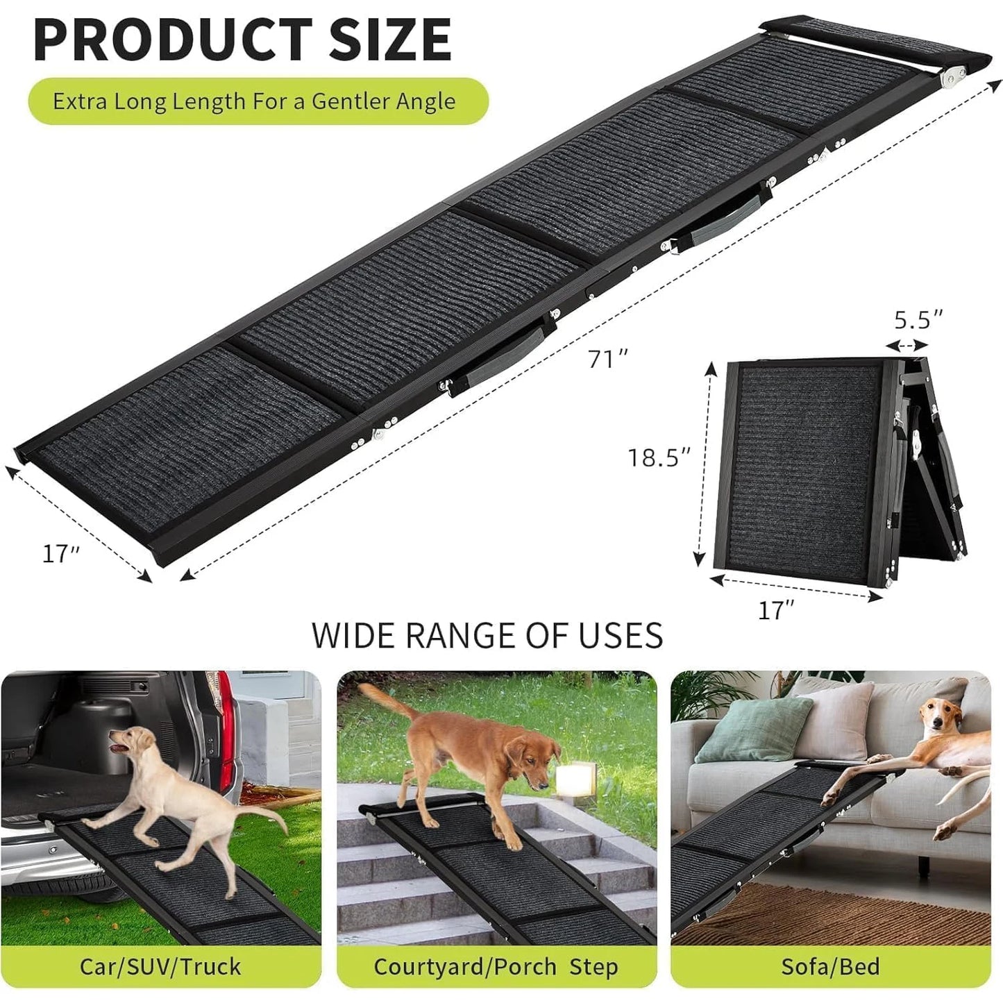 HiMISS Folding Dog Ramp For Cars Non Slip 250Lbs Pro