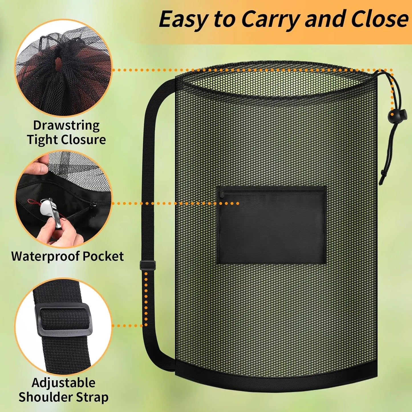 Heavy Duty Mesh Ball Bag With Strap Holds 8 Basketballs Or 10 Balls
