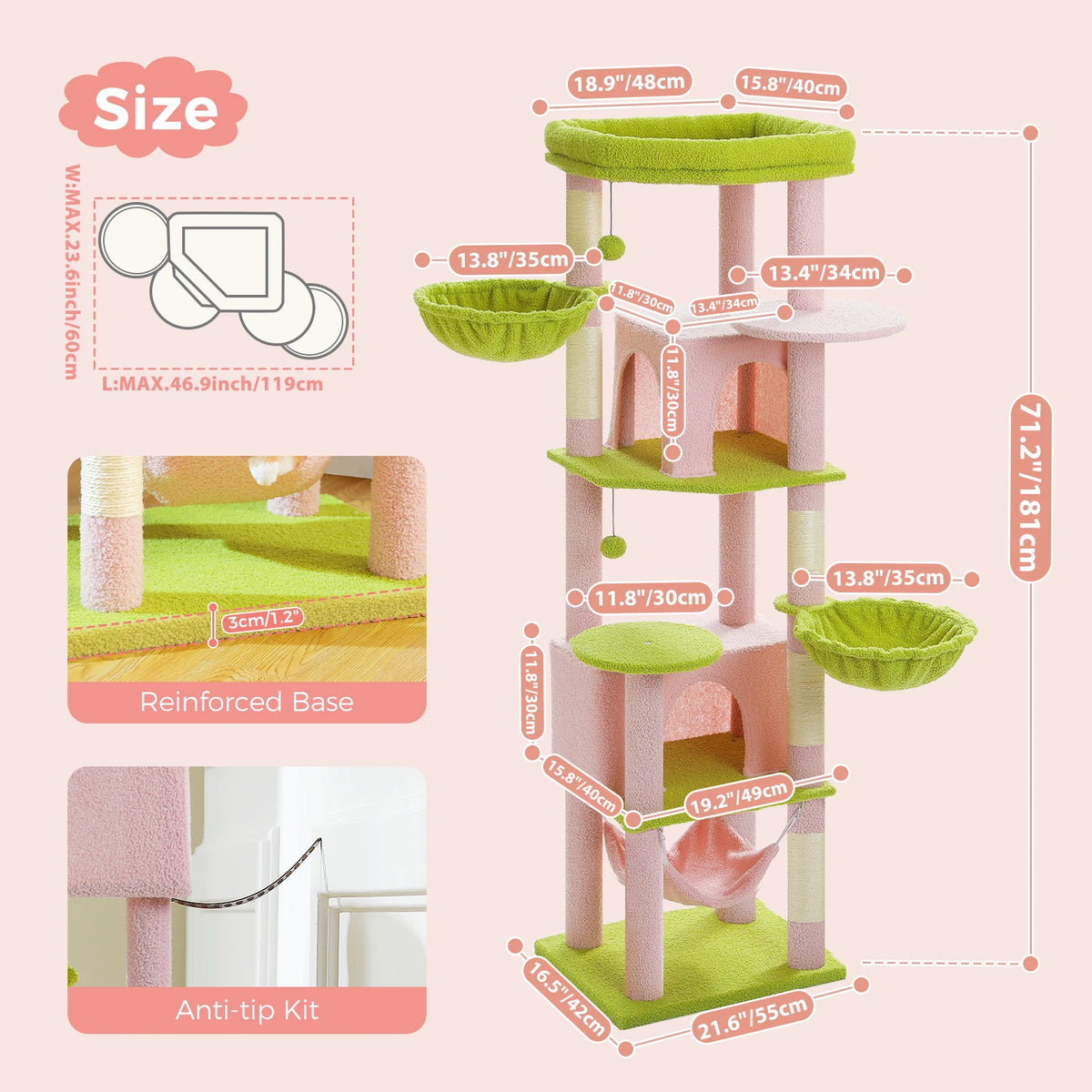 Pawz Road Indoor Cat Tree With Hammock And Scratching Posts