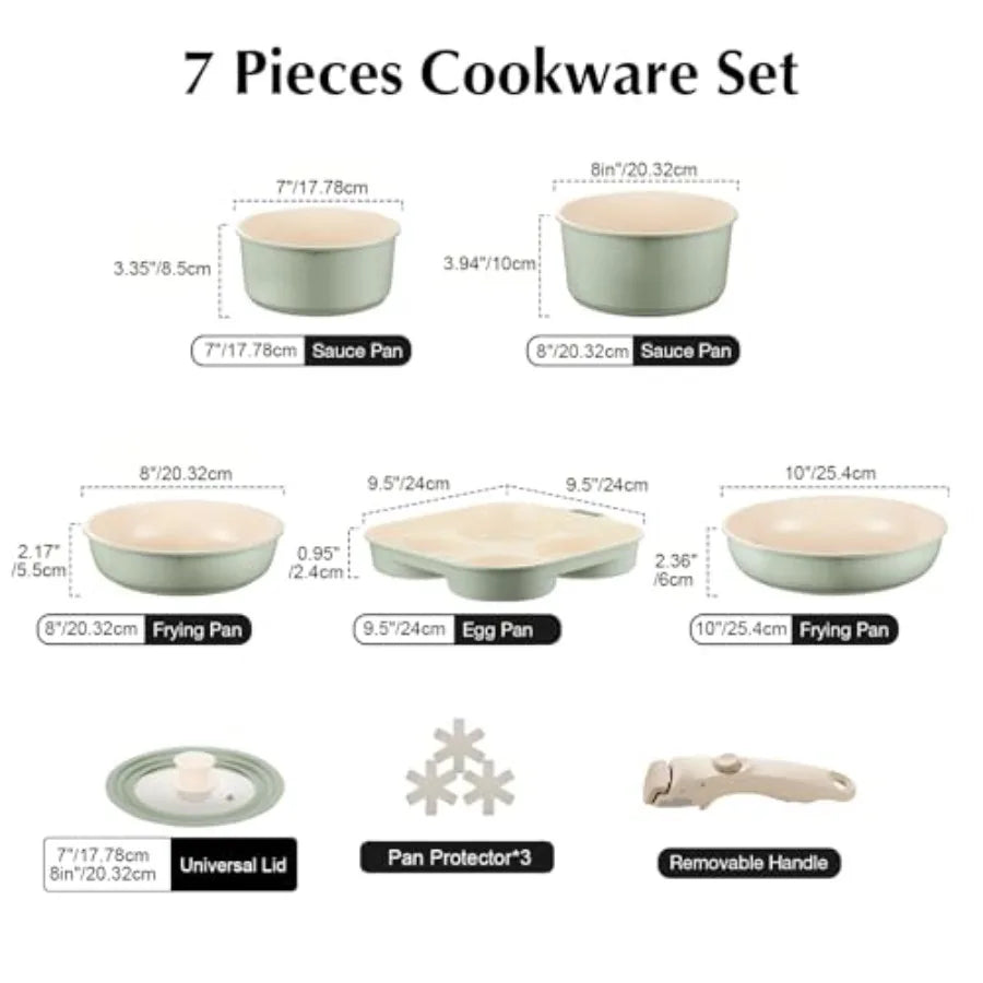 Ceramic Nonstick Cookware Set With Detachable Handle Induction Compatible
