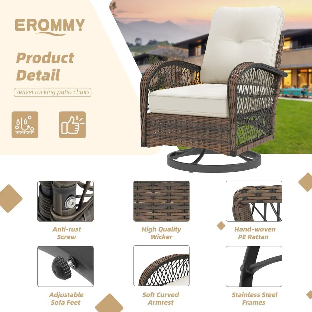 Outdoor Swivel Rocker Patio Set With Wicker Chairs And Cushions