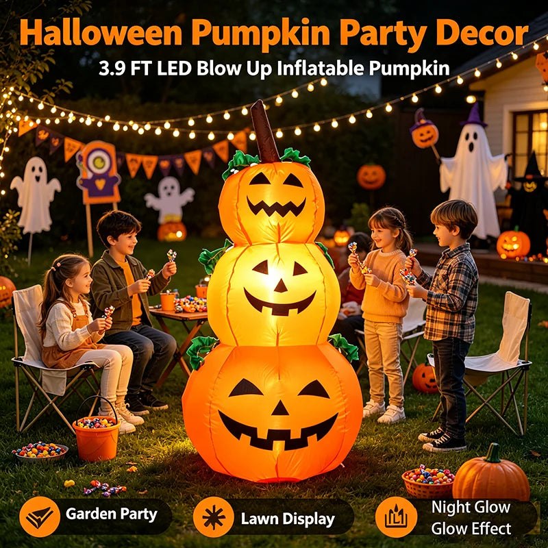 LED Halloween Inflatable Stacked Pumpkins With Lights For Outdoor Decor