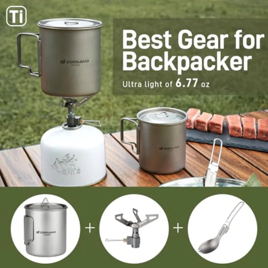 Titanium Camping Cookware Pot With Stove And Spork