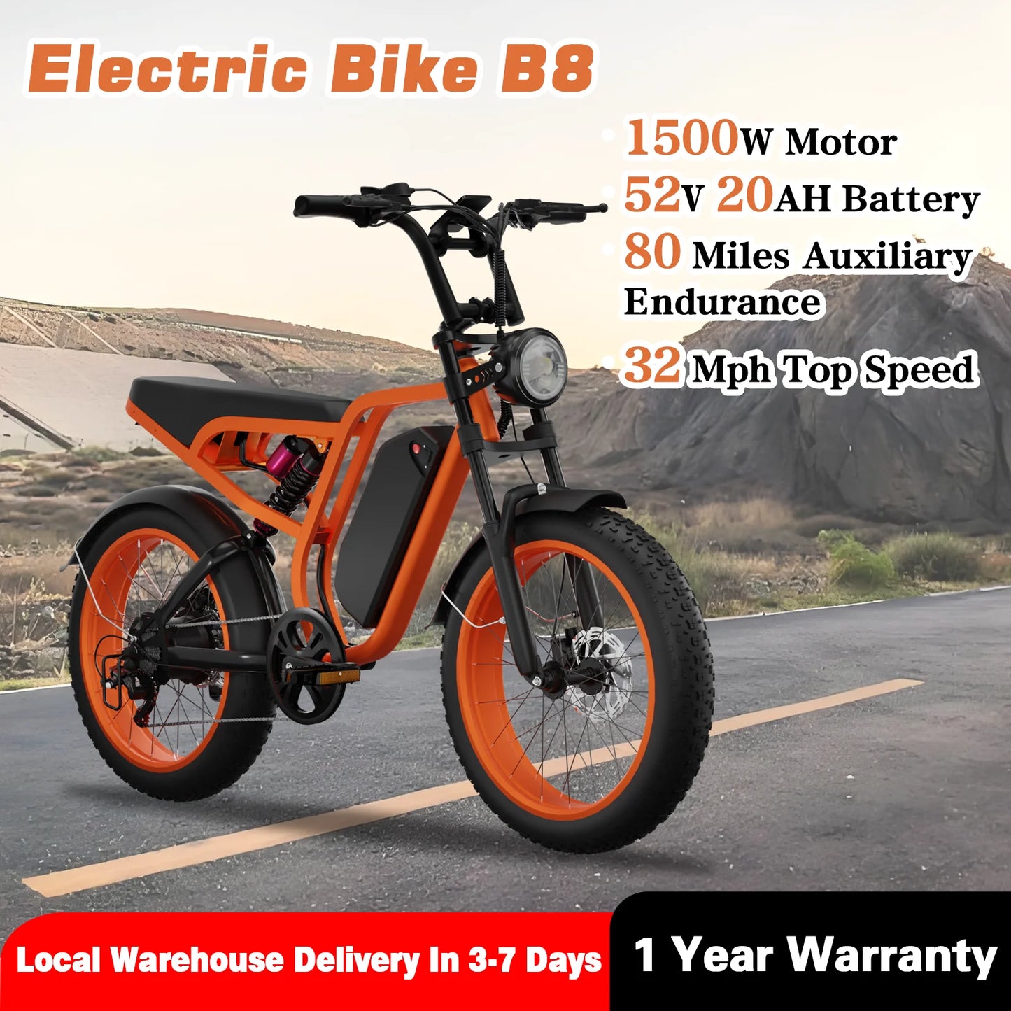 MOOBELO B8 Electric Bike For Adults 1500W 32MPH Removable Battery