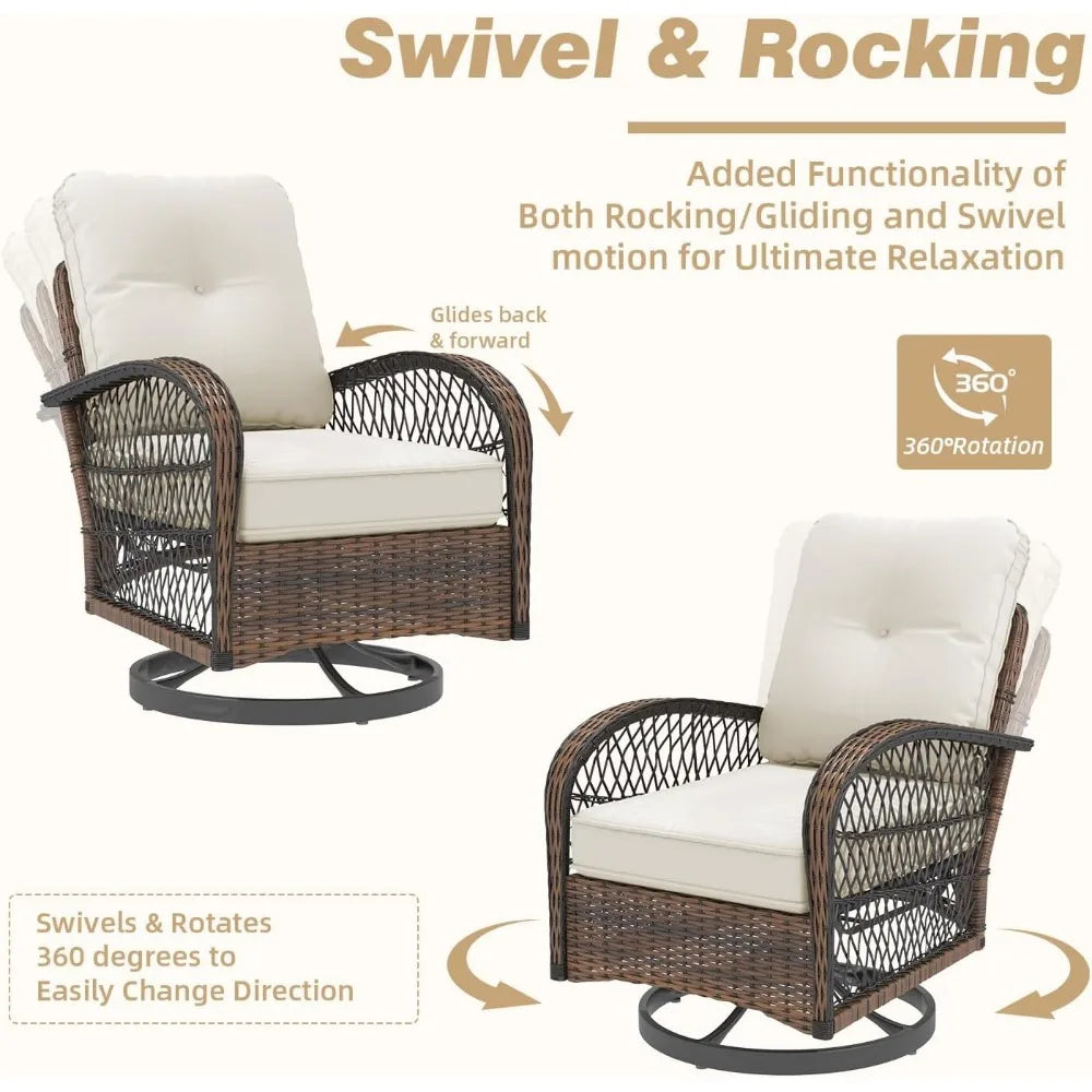 Outdoor Swivel Rocker Patio Set With Wicker Chairs And Cushions