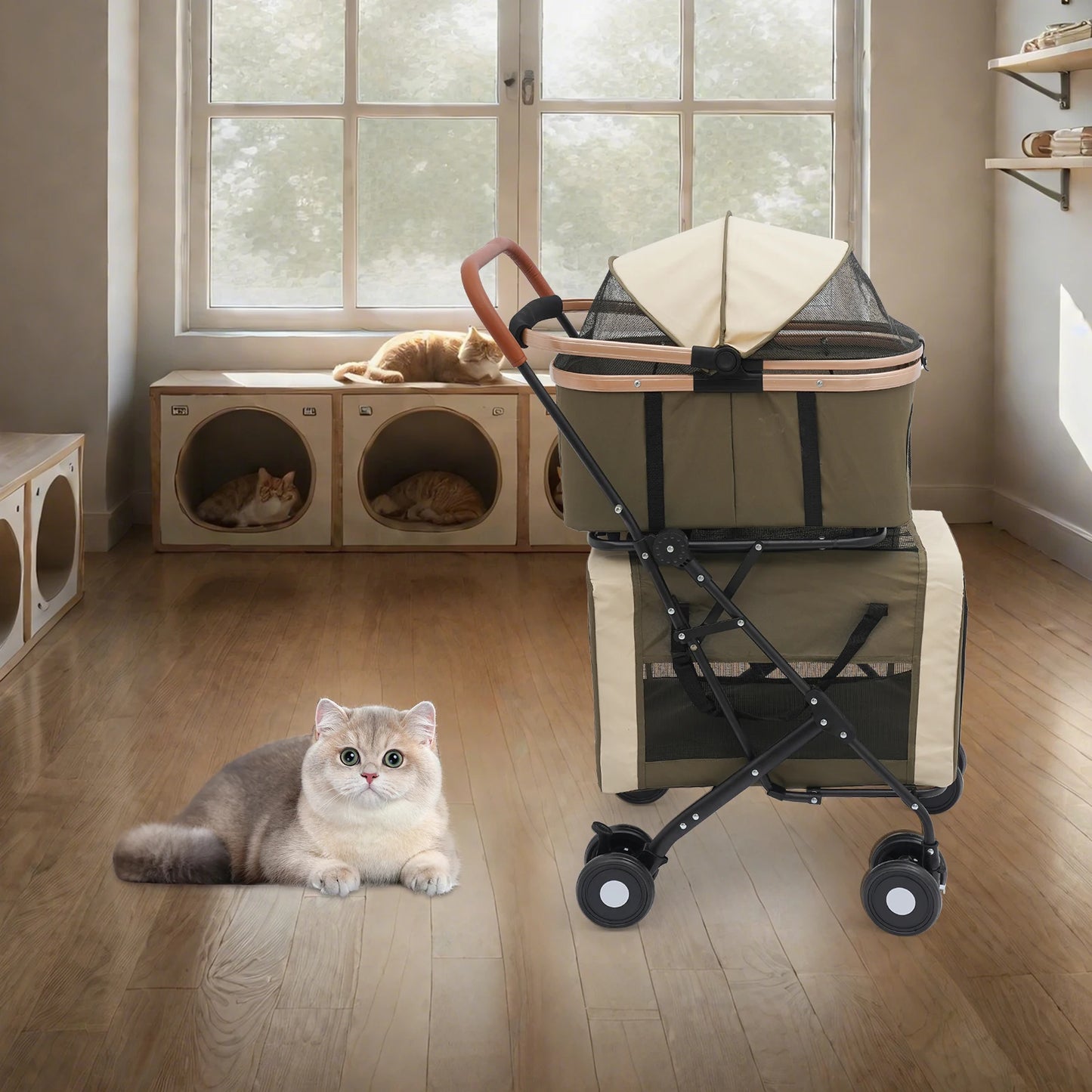 Bymaocar Foldable Pet Stroller With Safety Locks Sunshade Cushions Travel