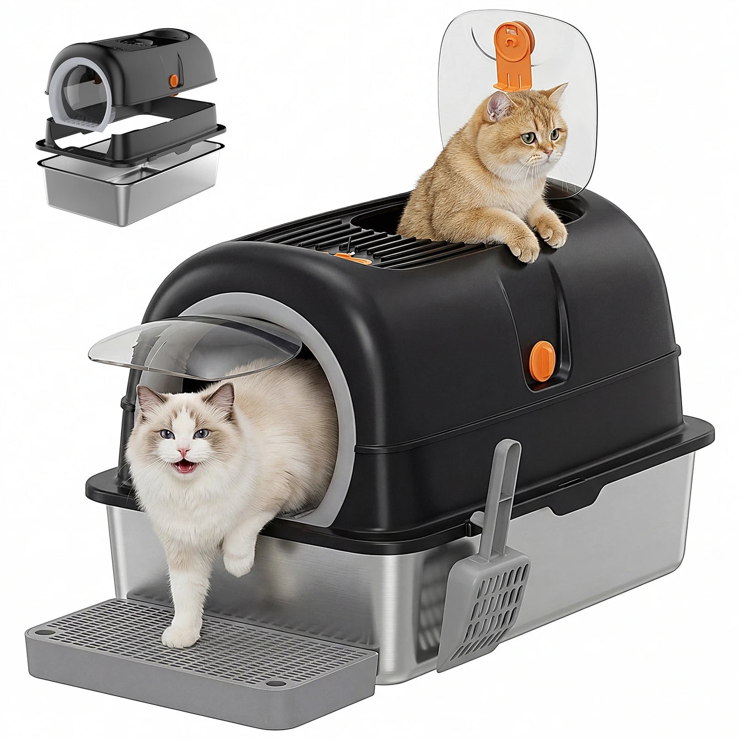 Stainless Steel Cat Litter Box Enclosed With Scoop And Mat