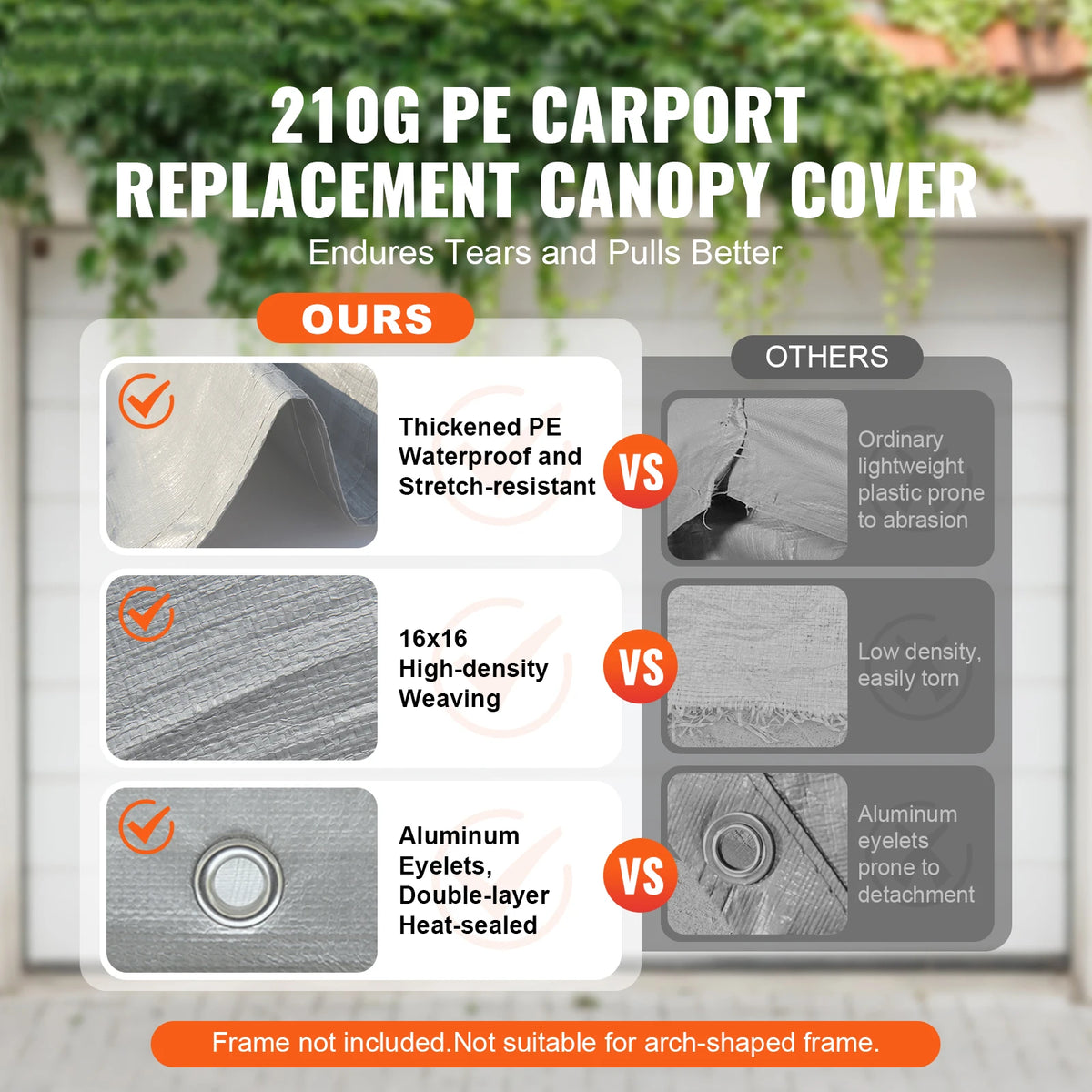 SucceBuy Heavy Duty Waterproof Carport Canopy Cover With Ball Bungees