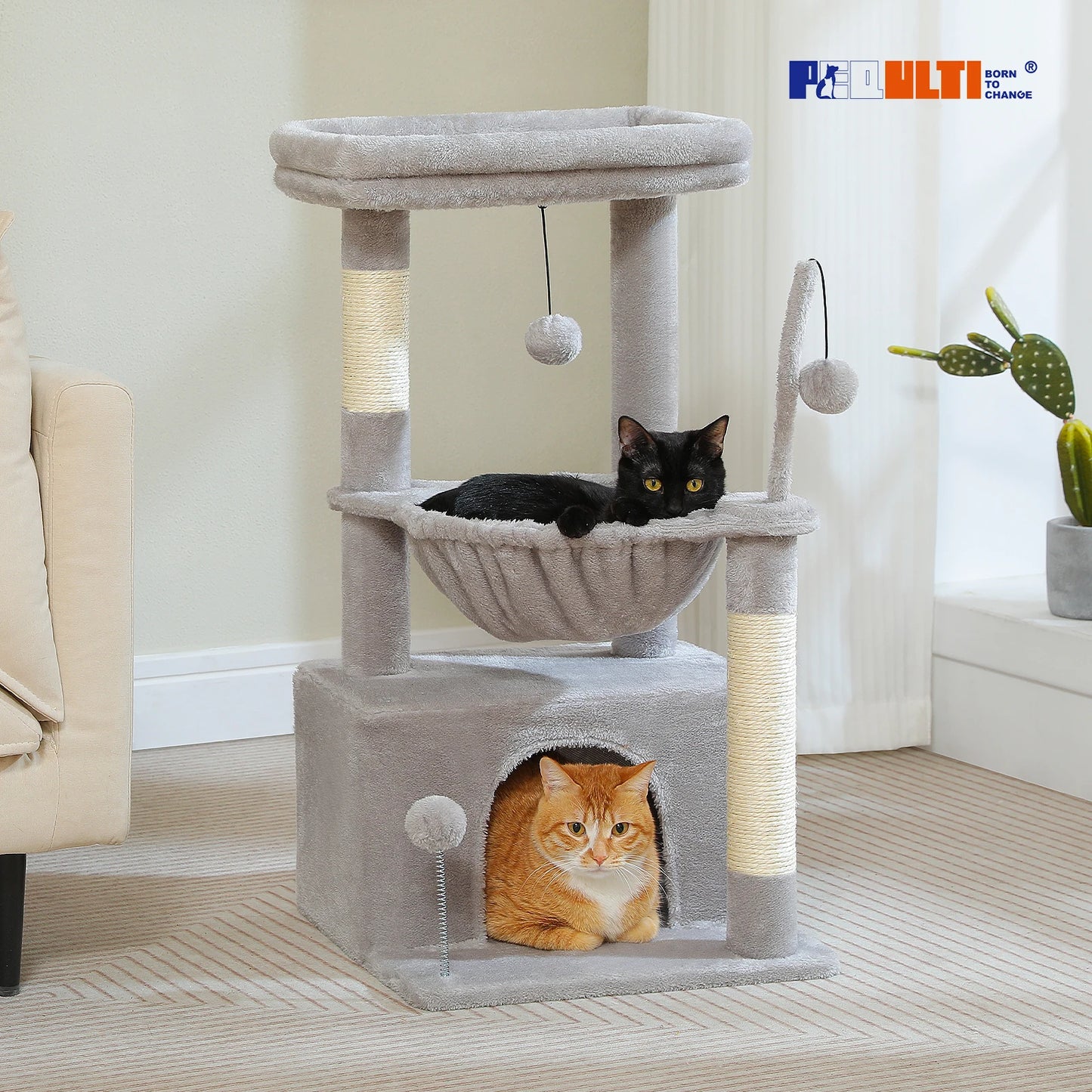 PAWZ Road 4-in-1 Cat Tree With Condo, Scratching Post, Hammock