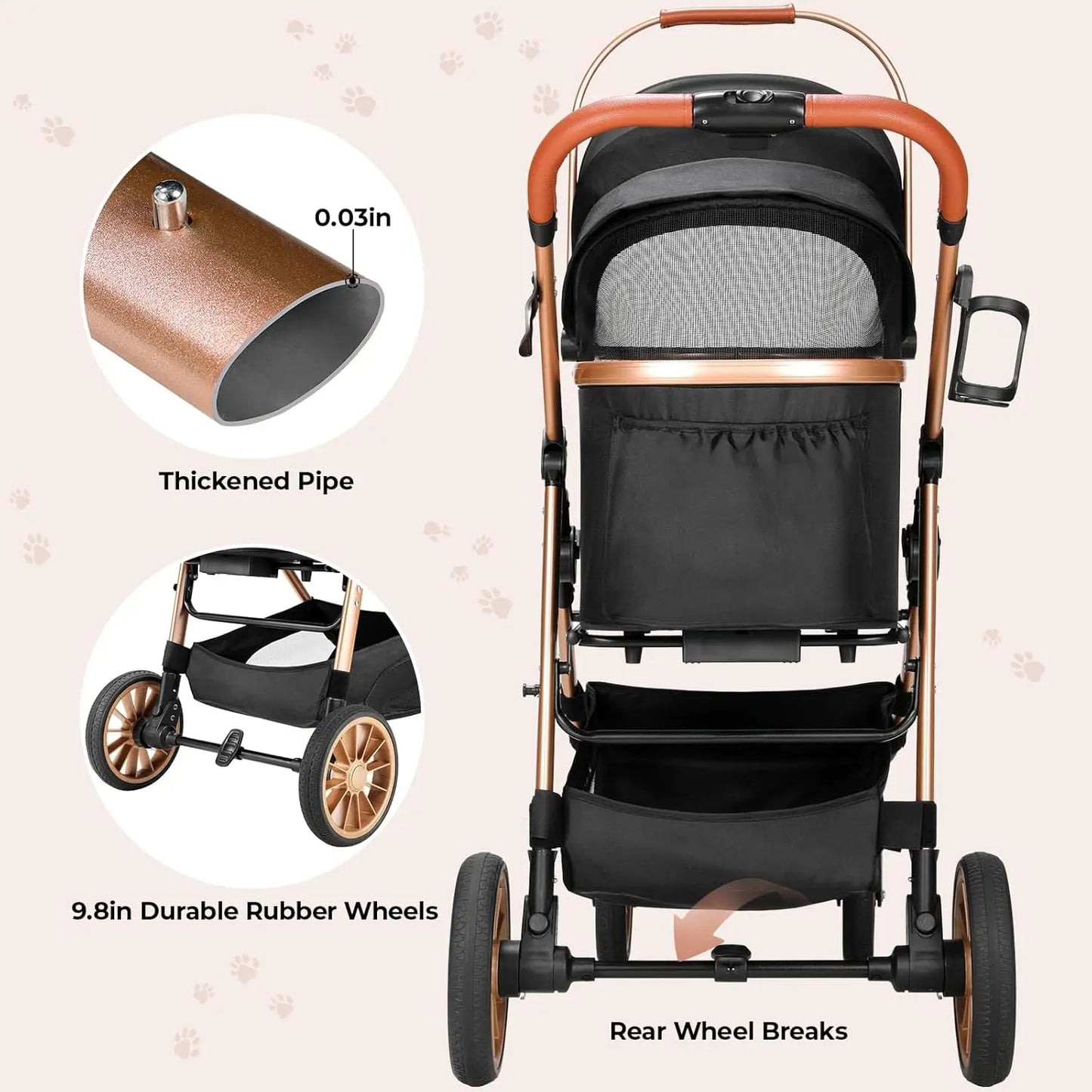 Foldable 360 Degree Wheel Cat And Dog Stroller 25kg Capacity