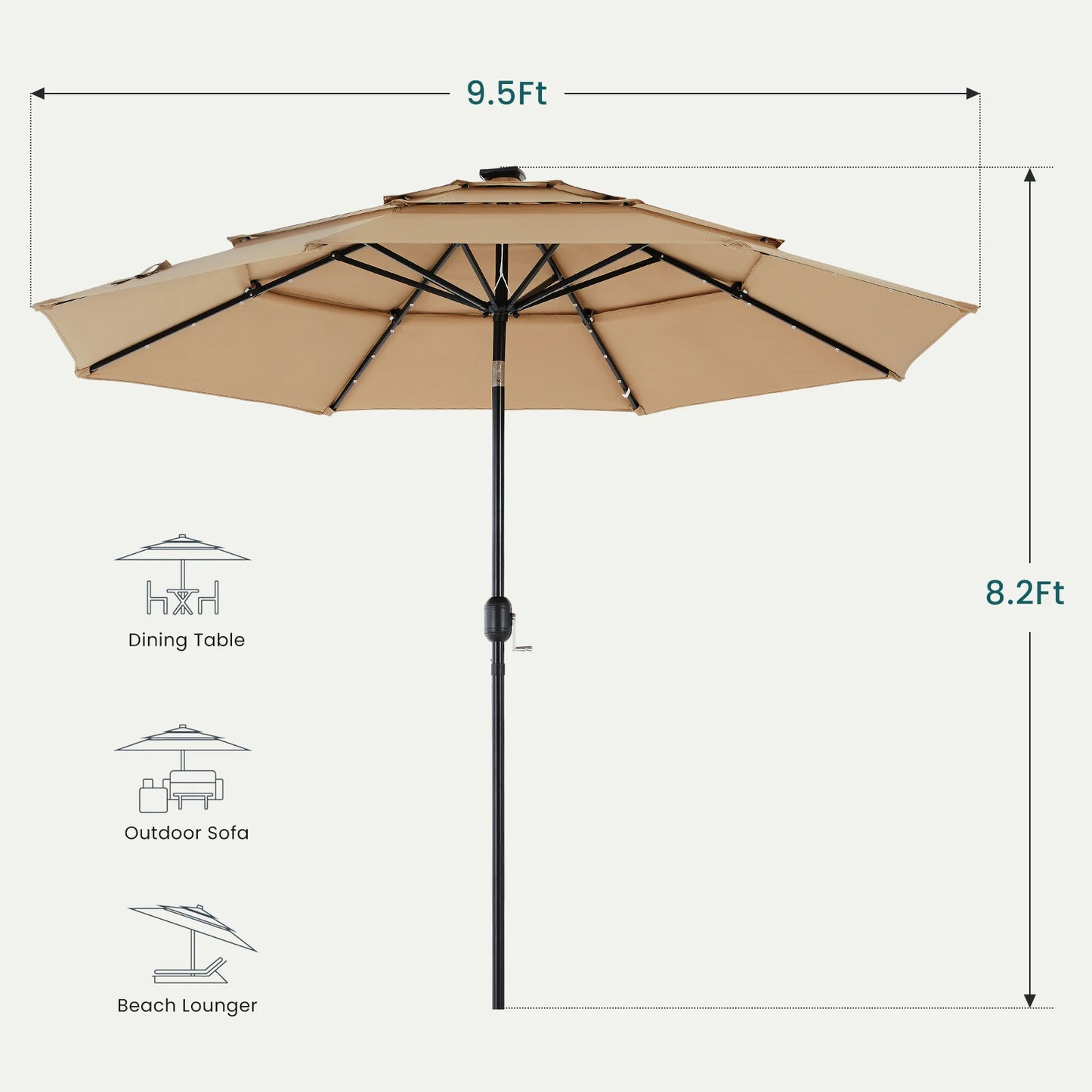 JHK 3-Tier Outdoor Patio Umbrella With Solar LED Lights