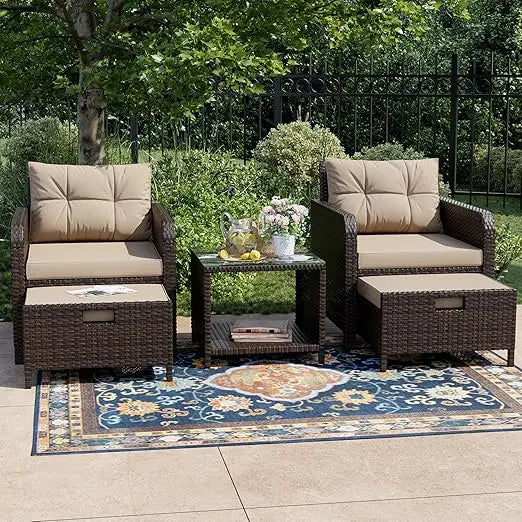 Balcony Furniture 5 Piece Patio Conversation Set Wicker