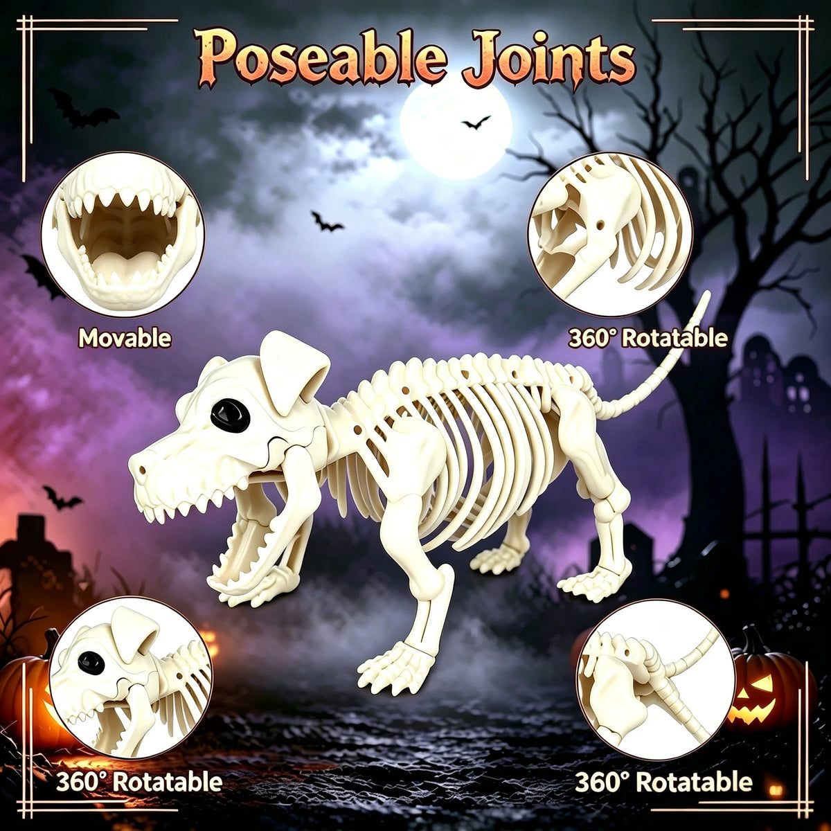 Posable Cowboy Skeleton and Dog Halloween Yard Decorations