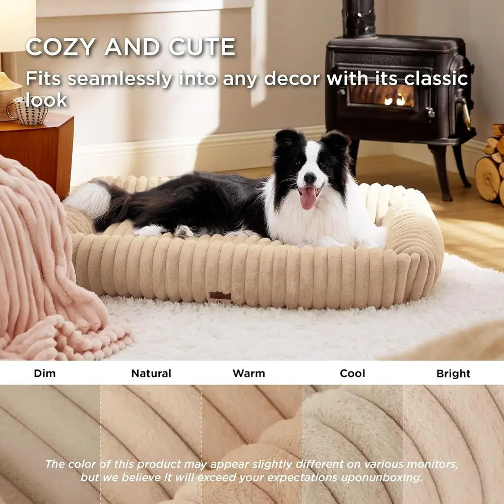 Washable Orthopedic Corduroy Dog Bed With Removable Zipper