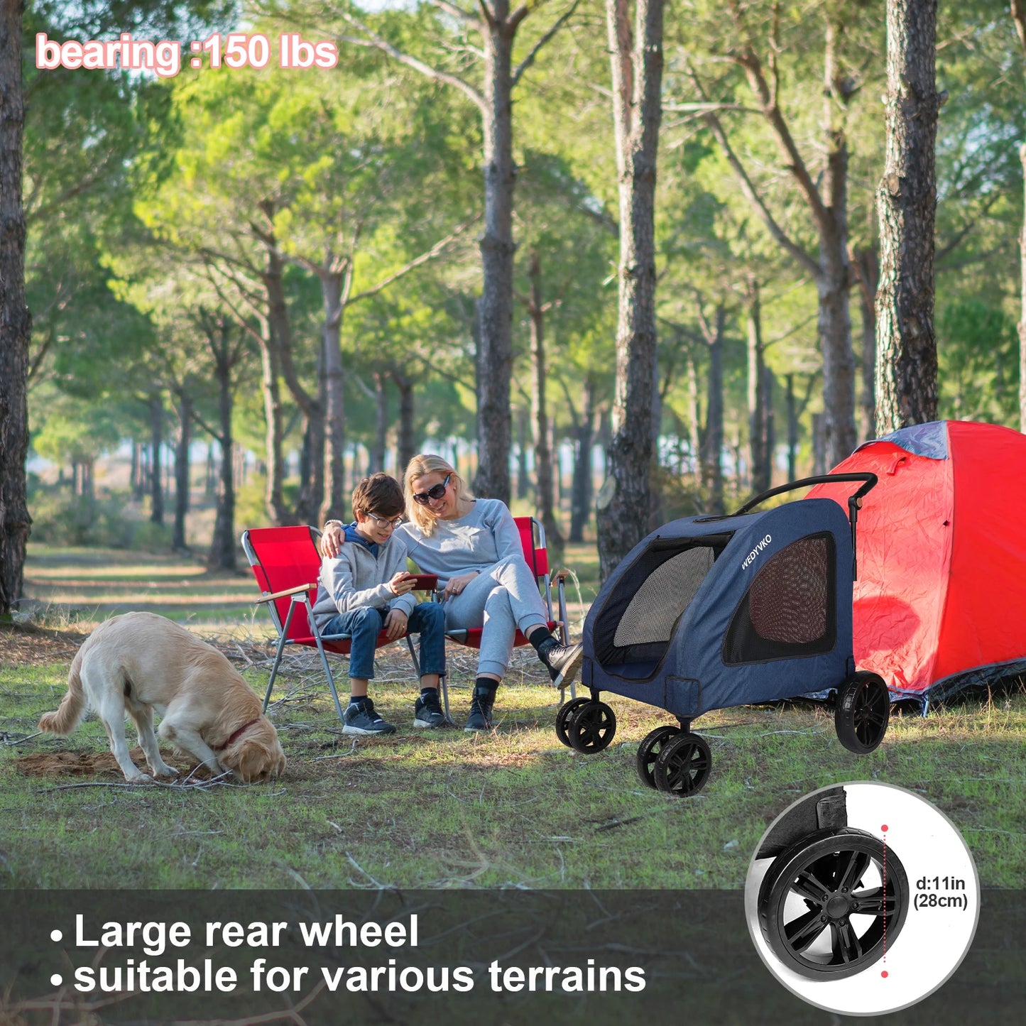 Heavy Duty Dog Stroller For Large Dogs Foldable 360 Wheels