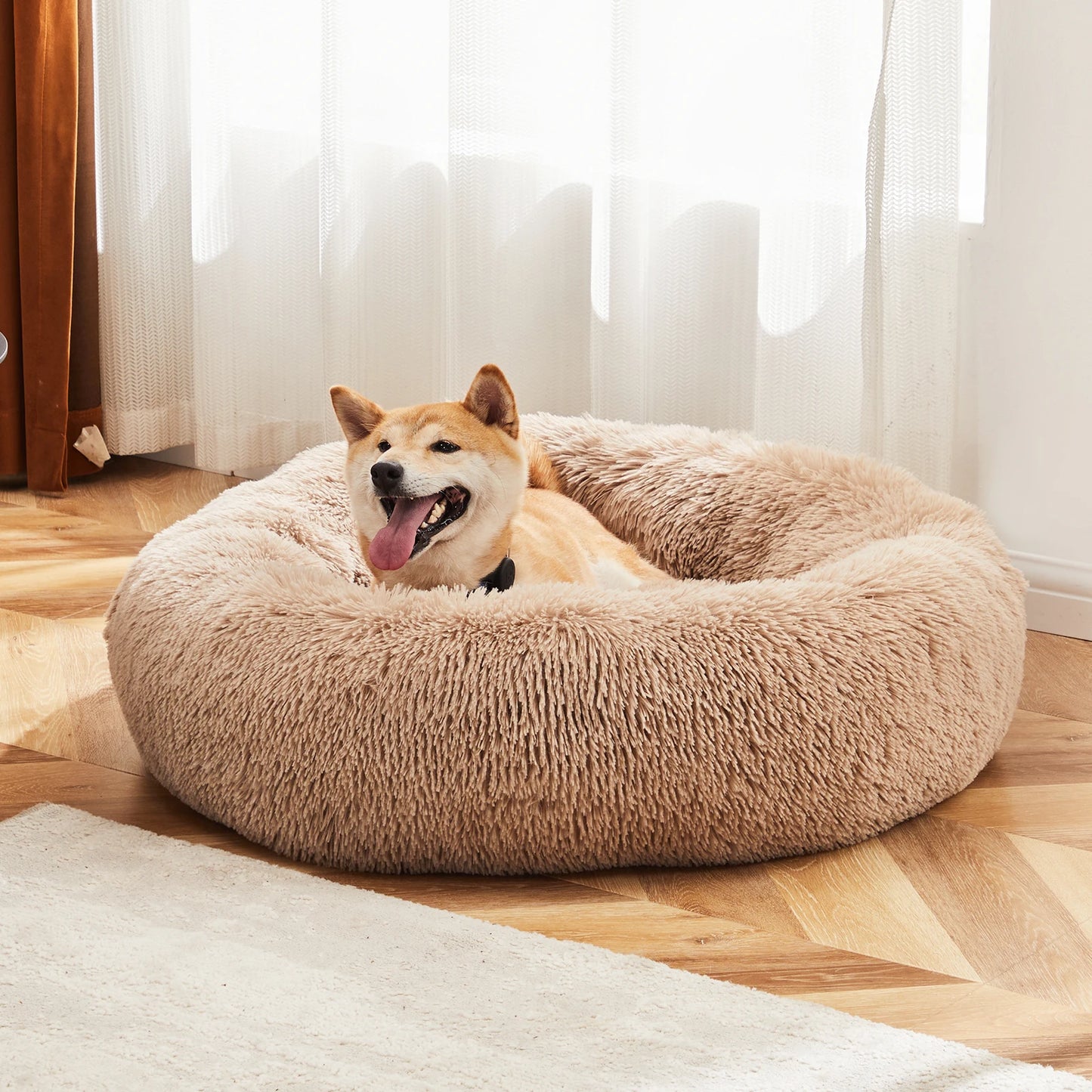 JHK Calming Dog Bed Washable Plush Faux Fur Anti Slip Pet Bed