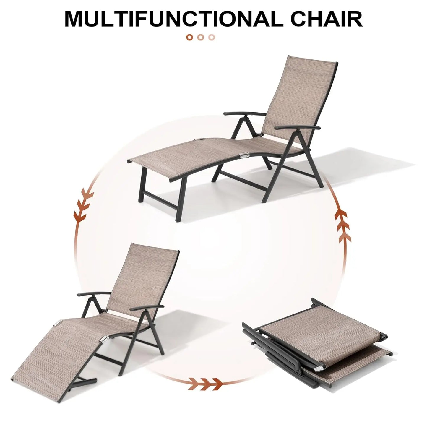 Adjustable 8-Position Aluminum Folding Chaise Lounge Outdoor Chair Set