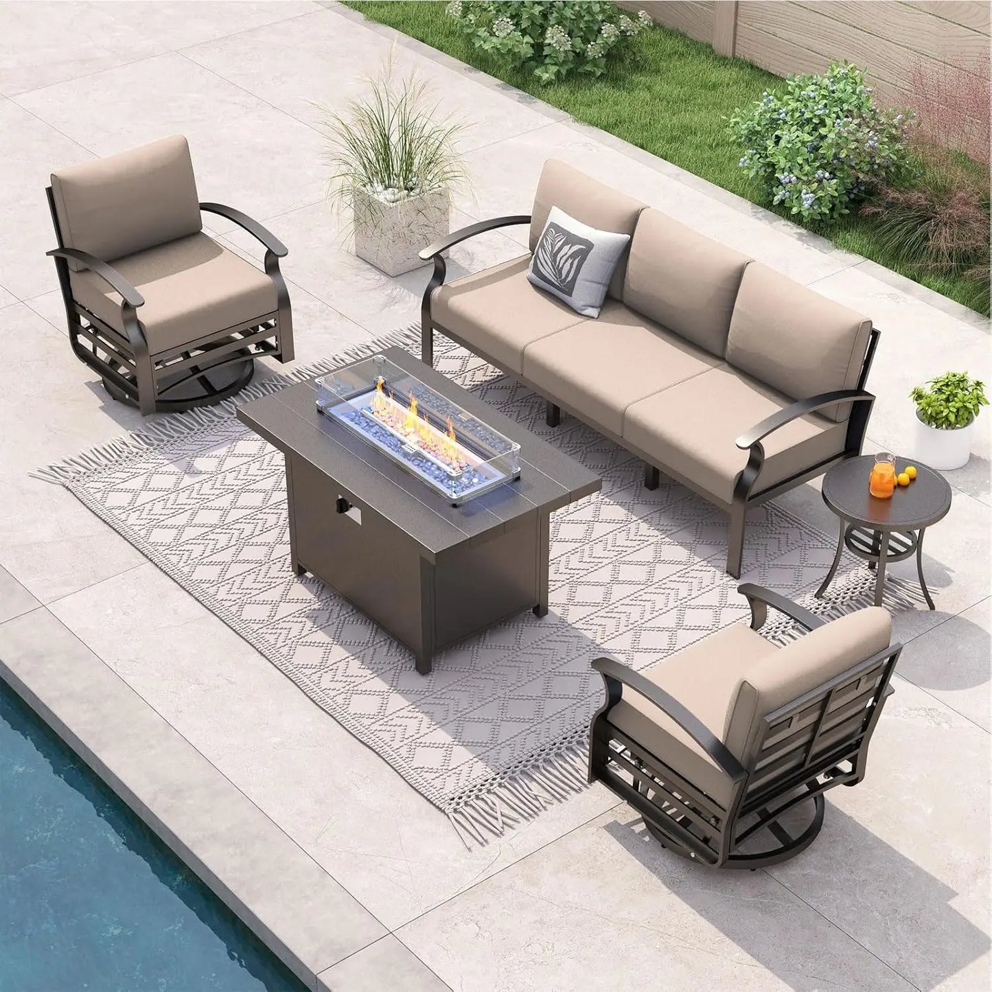 XIAOLANG Aluminum Patio Furniture Set With Propane Fire Pit Table