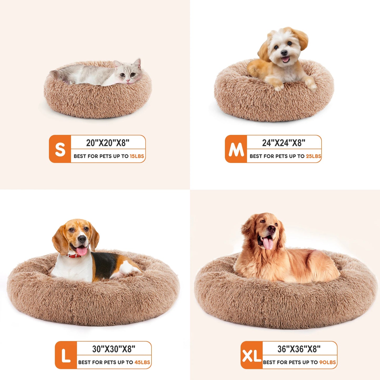 JHK Calming Dog Bed Washable Plush Faux Fur Anti Slip Pet Bed