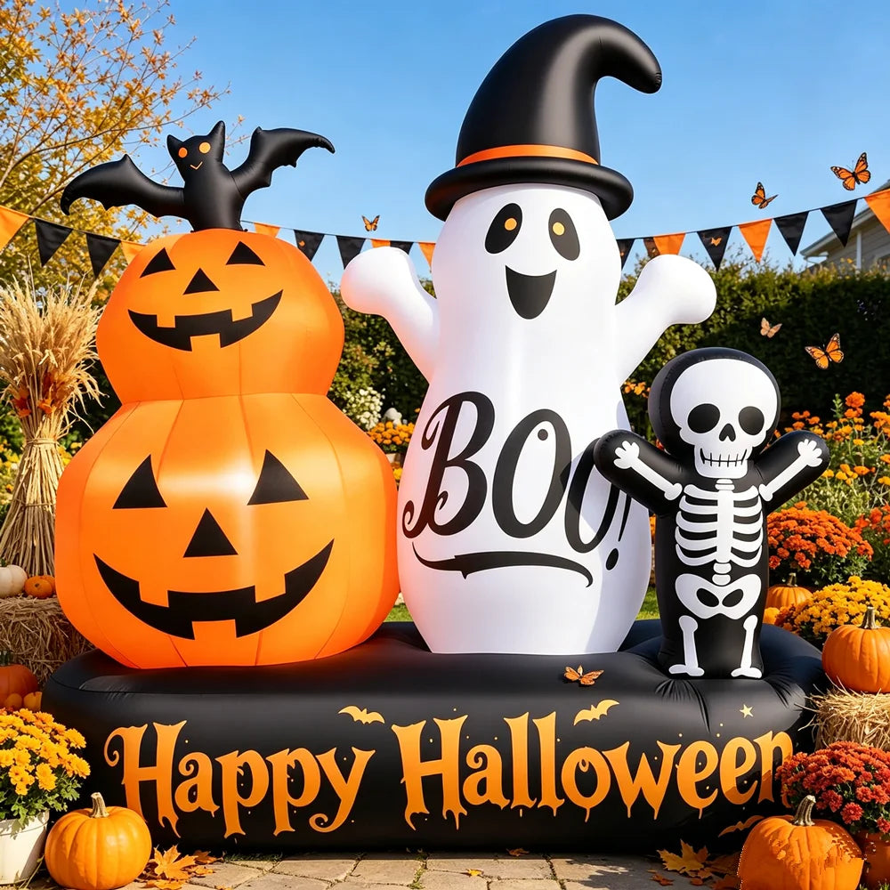 Halloween Inflatable Ghost and Pumpkin Yard Decor With LED Lights