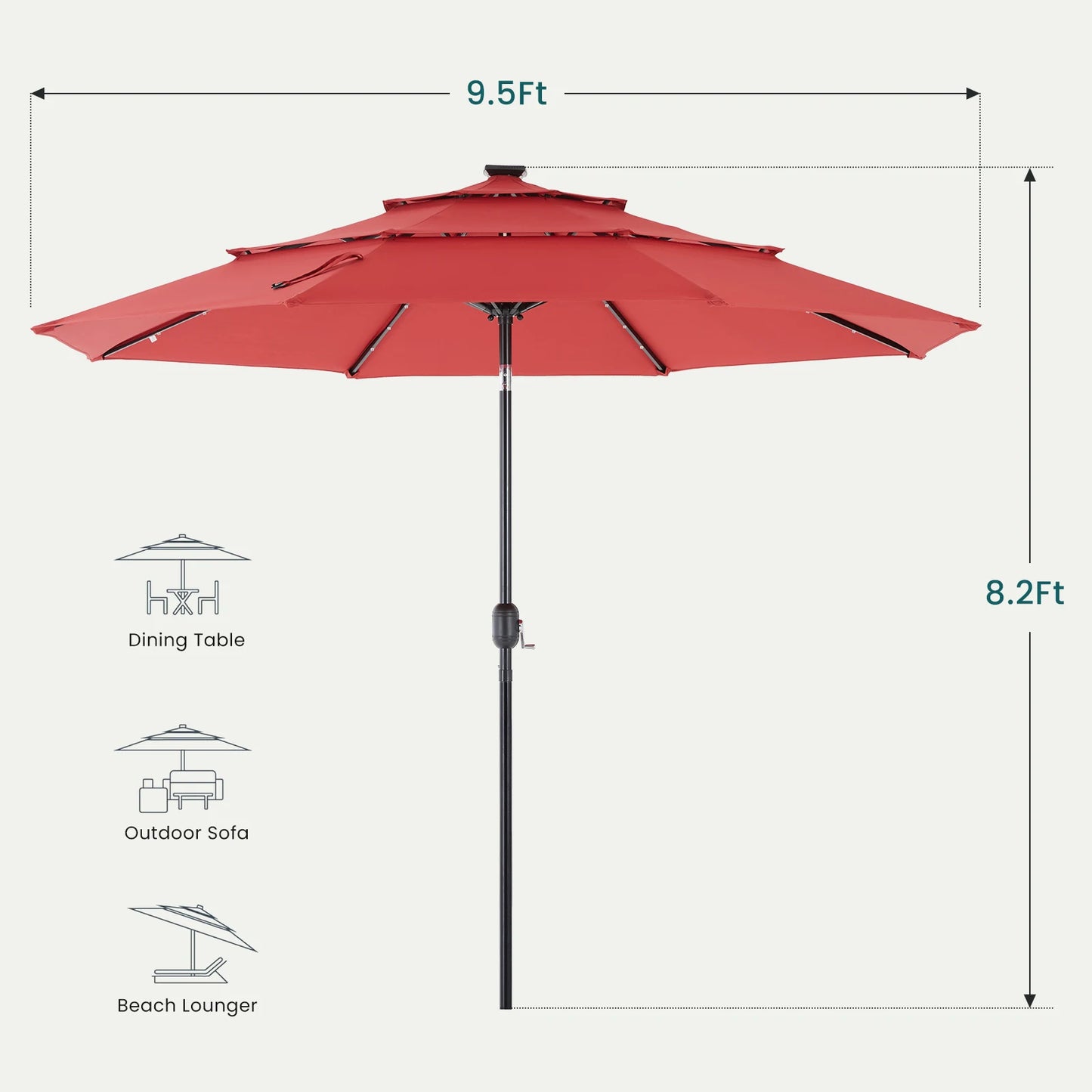JHK 3-Tier Outdoor Patio Umbrella With Solar LED Lights