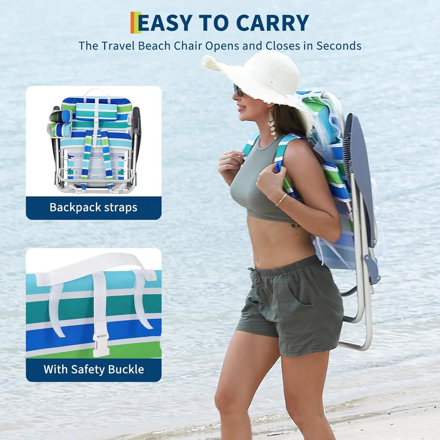 HiMISS Backpack Beach Chair For Adults With Phone Pocket