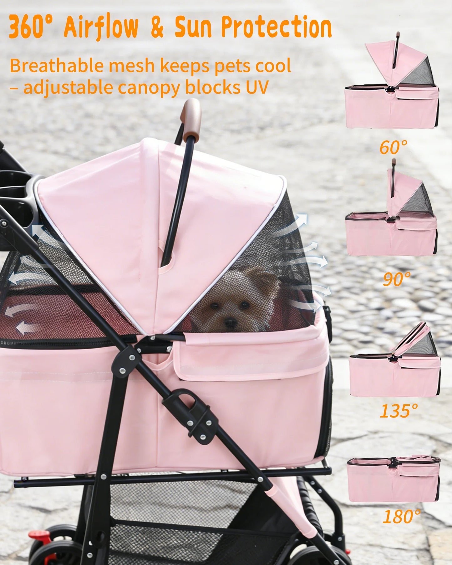 Cabusatly Portable Pet Stroller With Removable Pet Carrier