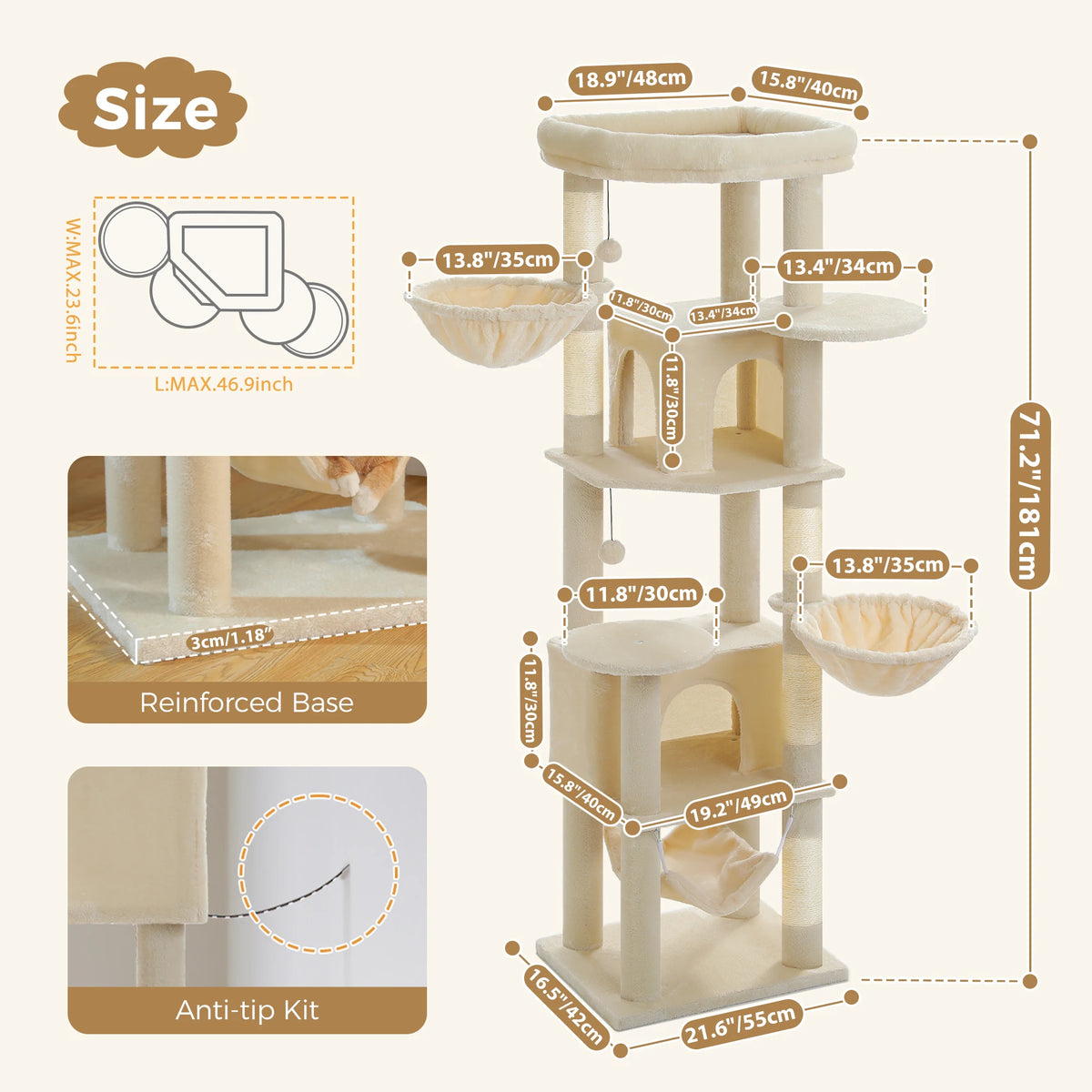 Pawz Road Indoor Cat Tree With Hammock And Scratching Posts
