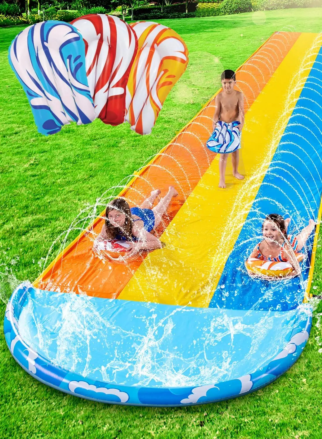 Joyfy Triple Water Slide for Backyard With Body Boards