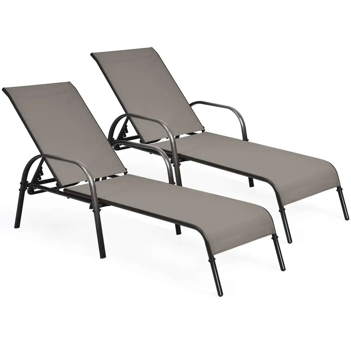 Adjustable Backrest Patio Outdoor Lounge Chairs 2Pack With Reclining Frame