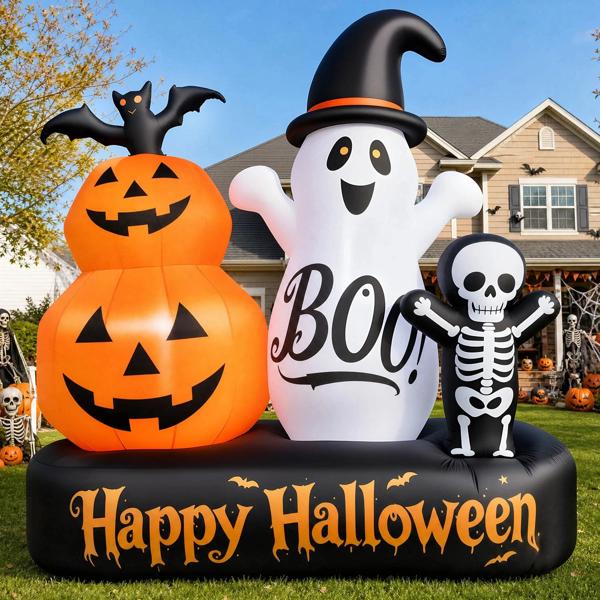 Halloween Inflatable Ghost and Pumpkin Yard Decor With LED Lights