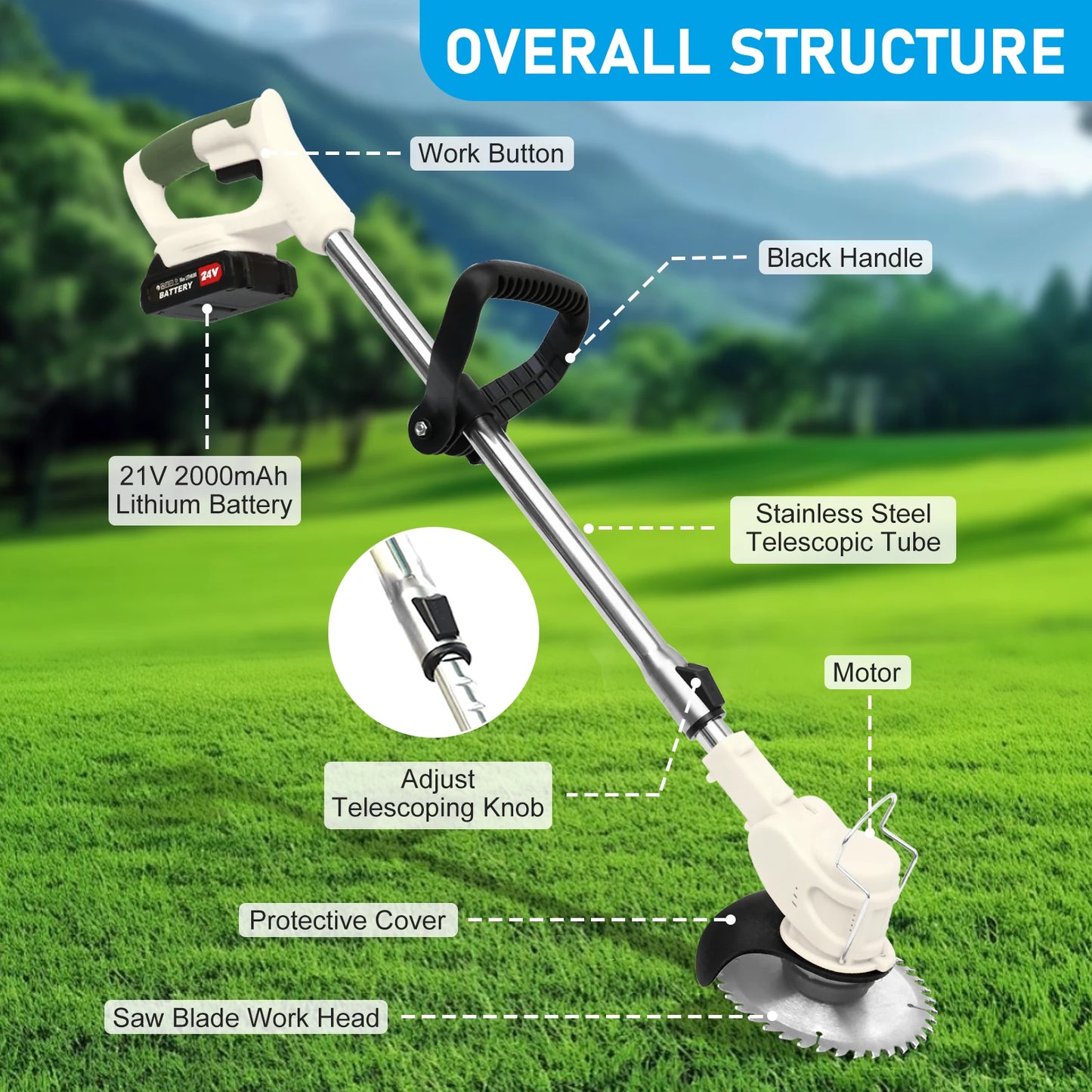 21V Cordless Grass Trimmer 3in1 With Batteries And Charger