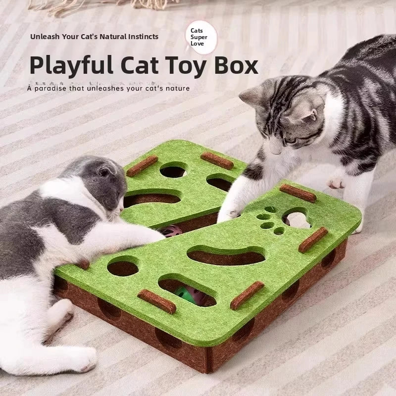 Cat Puzzle Toy Felt Box With Ball For Indoor Cat Enrichment