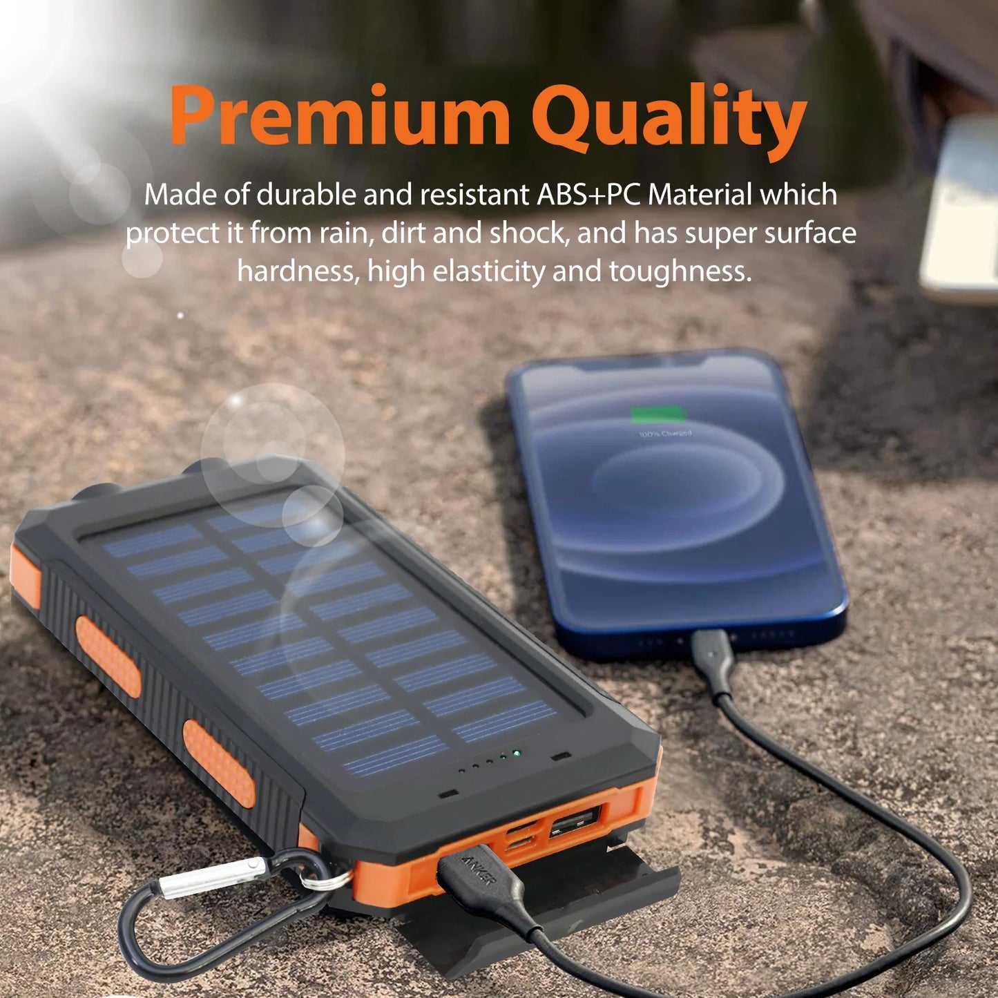 20000mAh Solar Power Bank Outdoor Waterproof Dual USB Ports