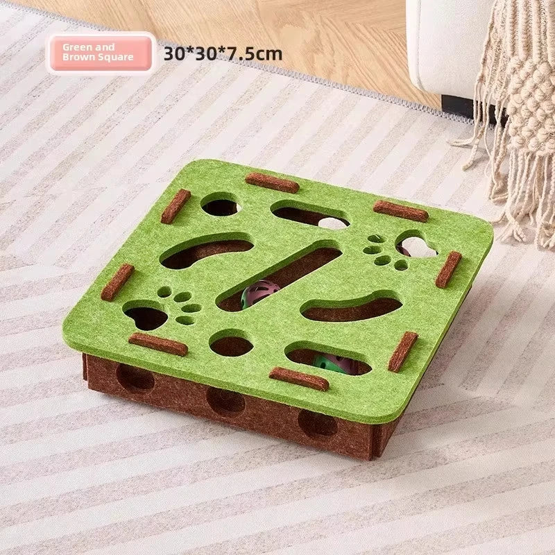 Cat Puzzle Toy Felt Box With Ball For Indoor Cat Enrichment