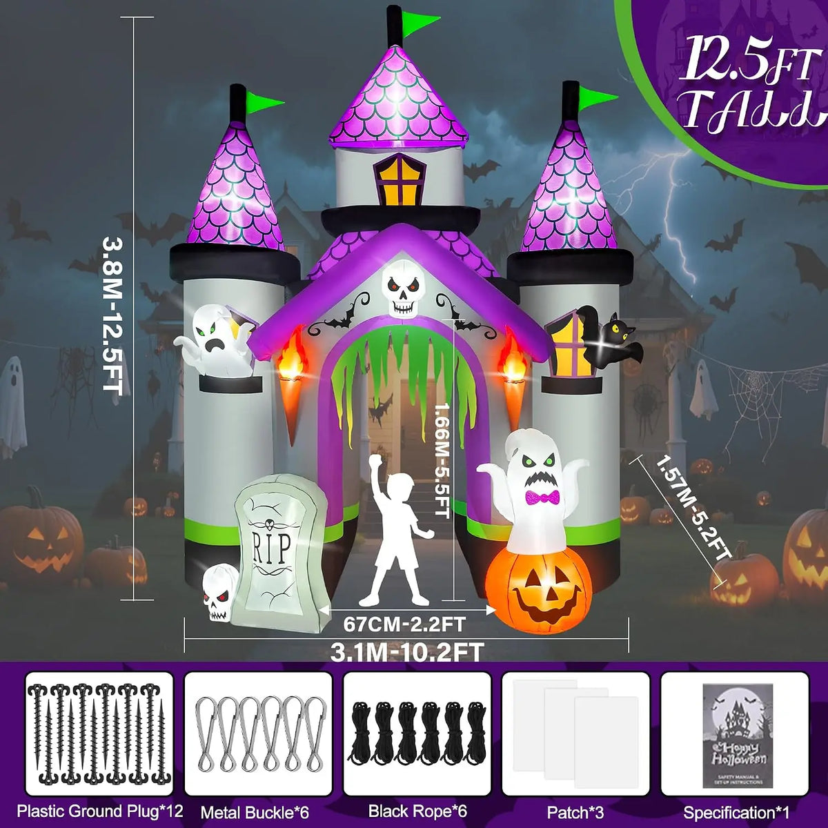Halloween Inflatable Haunted House Archway With Ghost And Pumpkin Decor