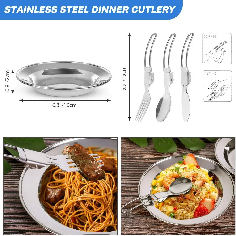 Nonstick Camping Cookware Set 15 Piece Lightweight Stainless Steel Cutlery