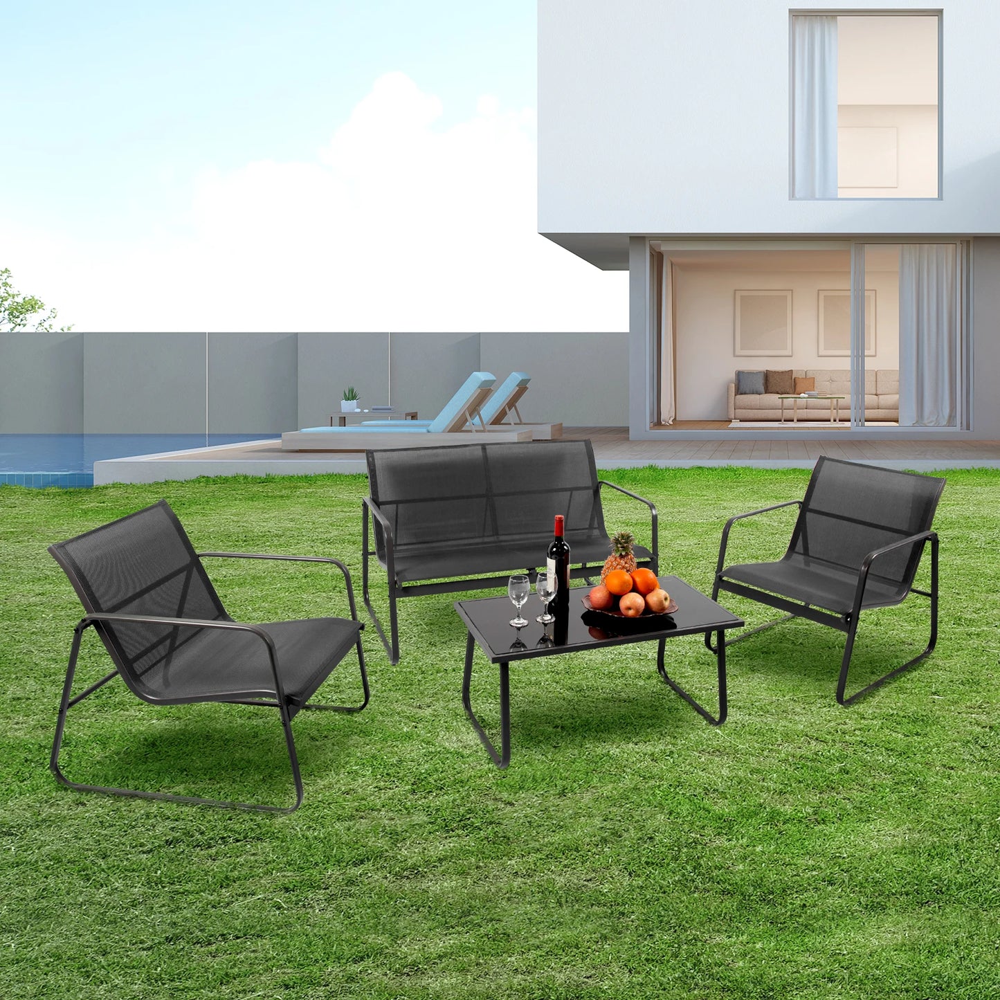 JHK Outdoor Patio Furniture Set With Table Metal Frame
