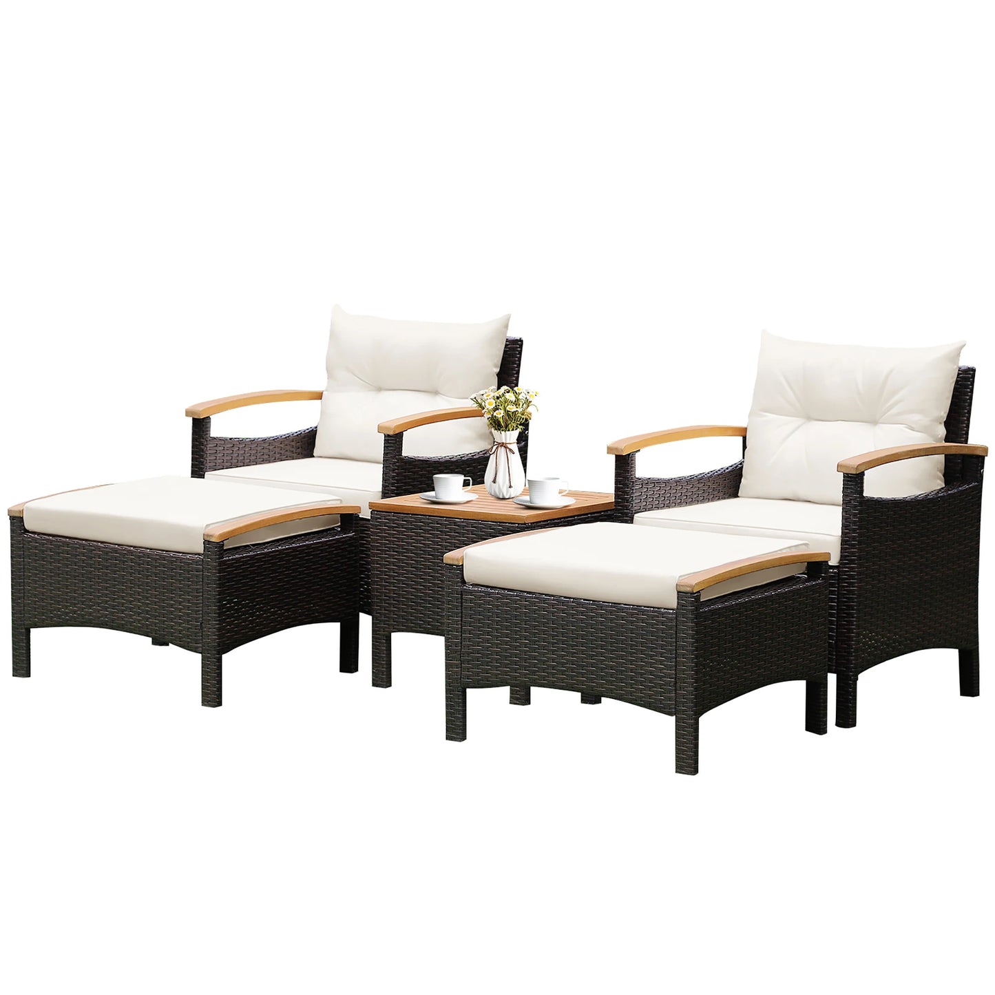 HOMASIS Patio Rattan Furniture Set Cushioned Sofas And Wood Table