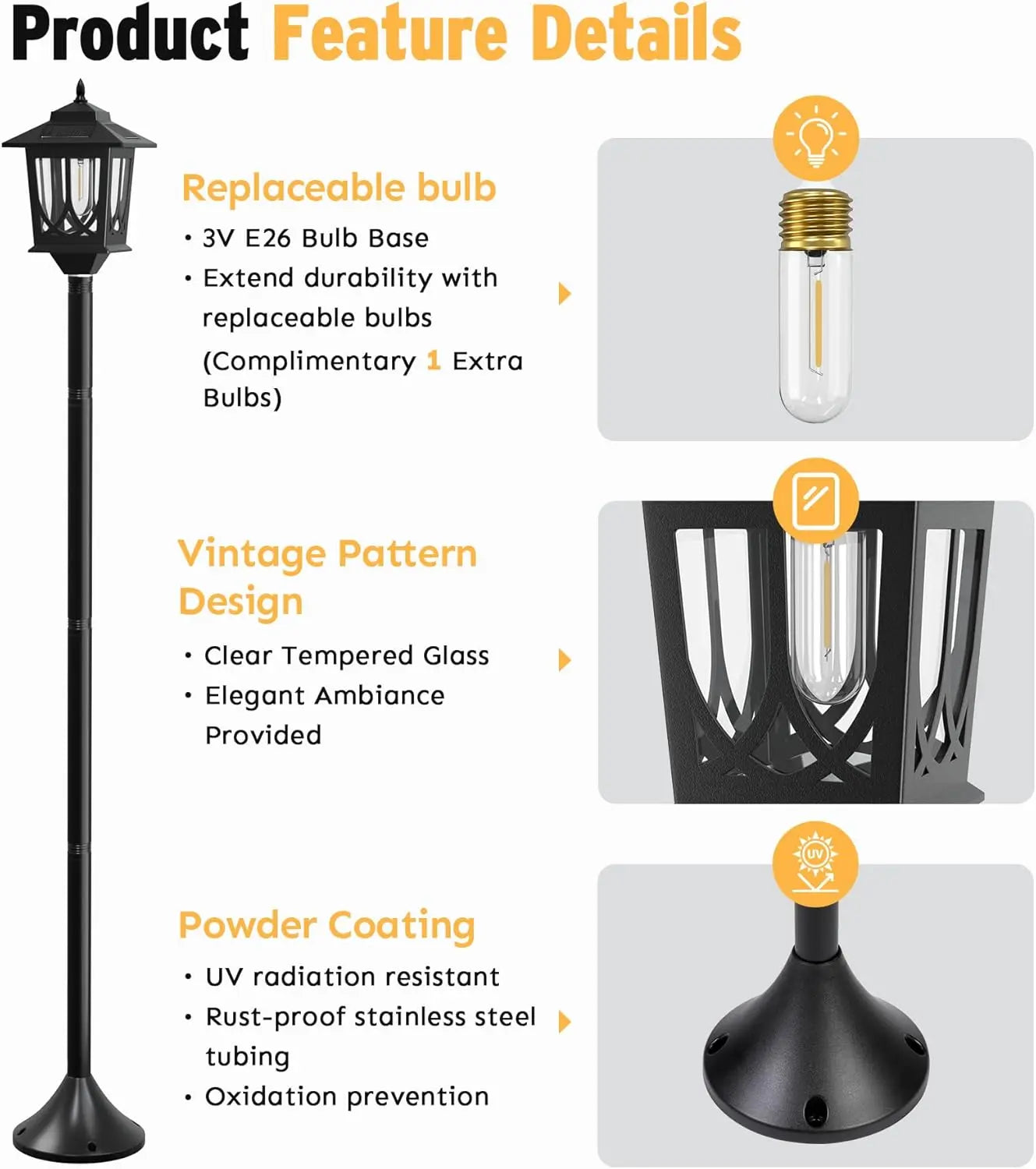 Solar Outdoor Lamp Post Light Waterproof With Replaceable Bulb