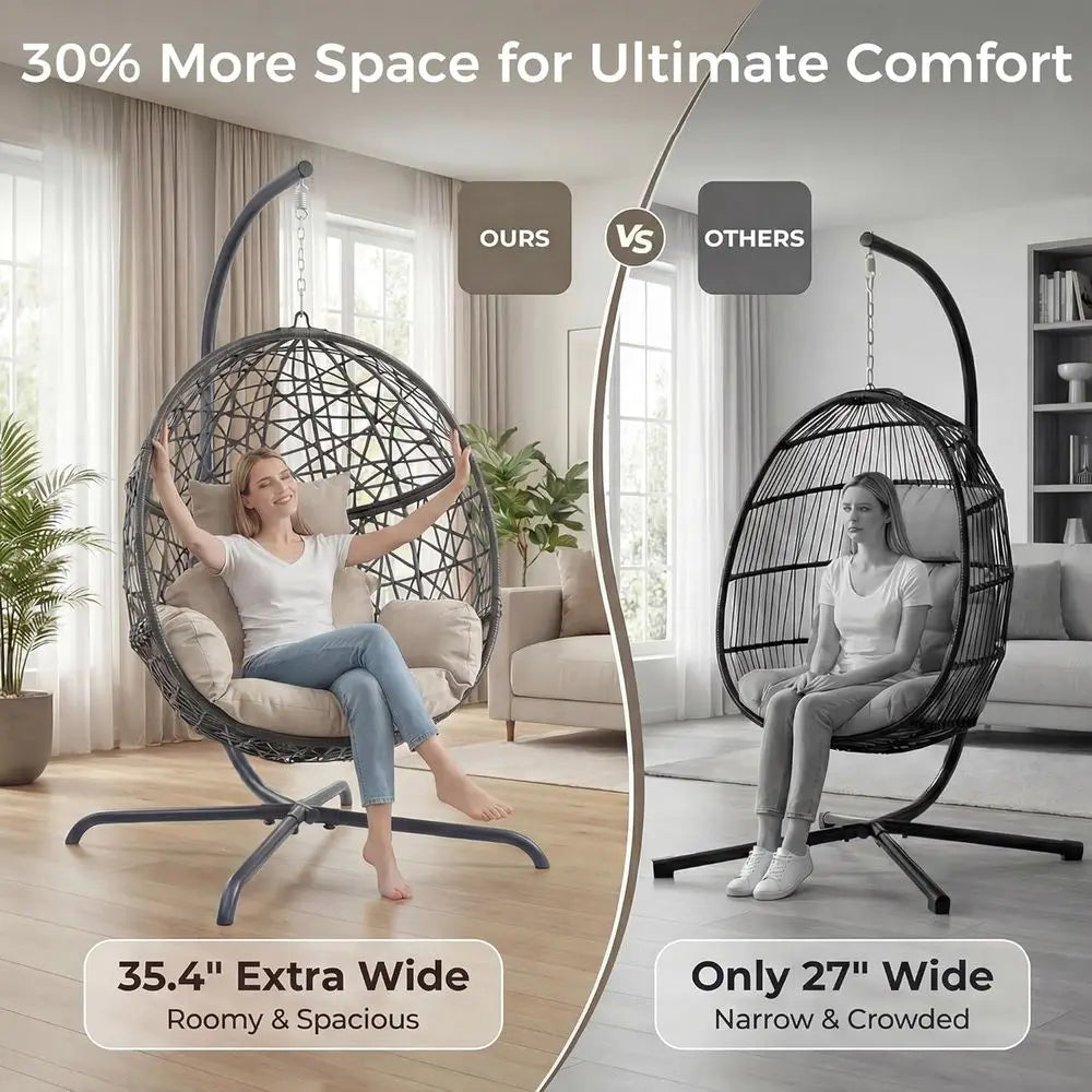 Oversized Rattan Egg Chair With Stand For Outdoor Indoor Use