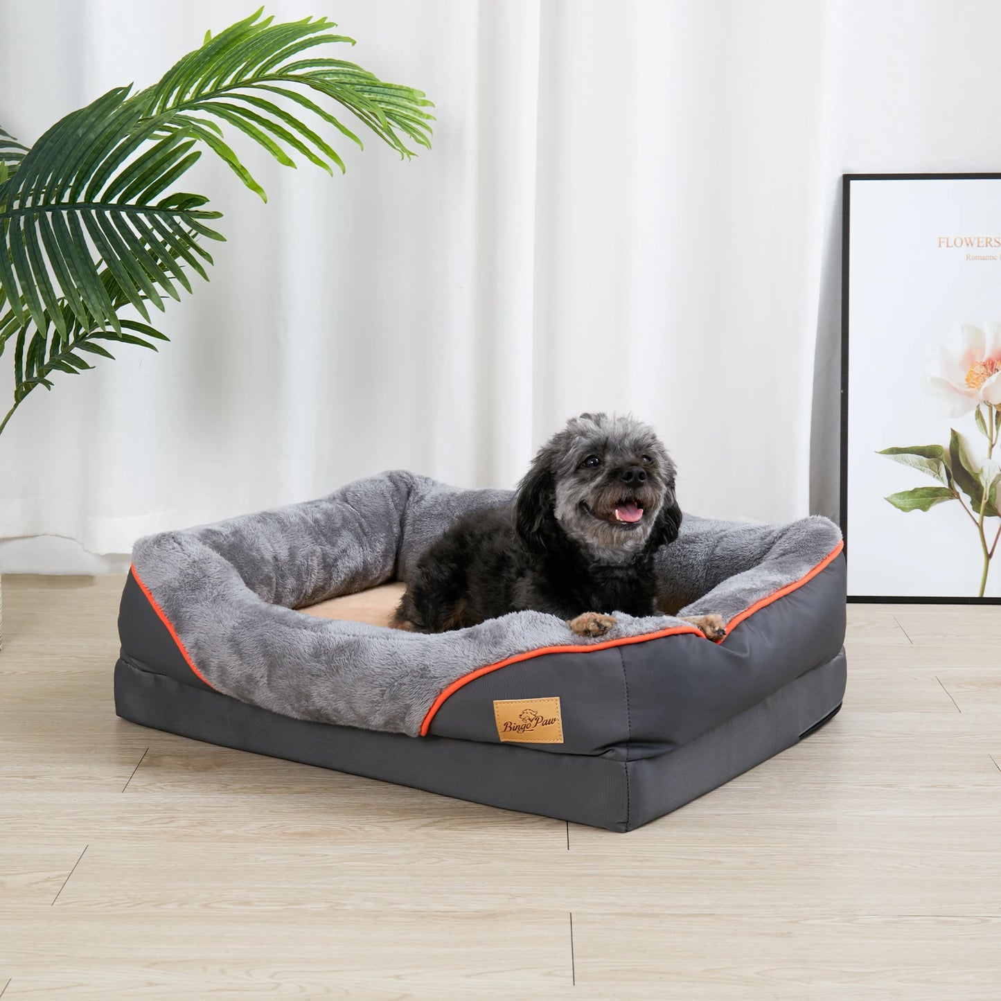 Bingopaw Orthopedic Dog Bed Cotton Padded Bolster And Removable Cover