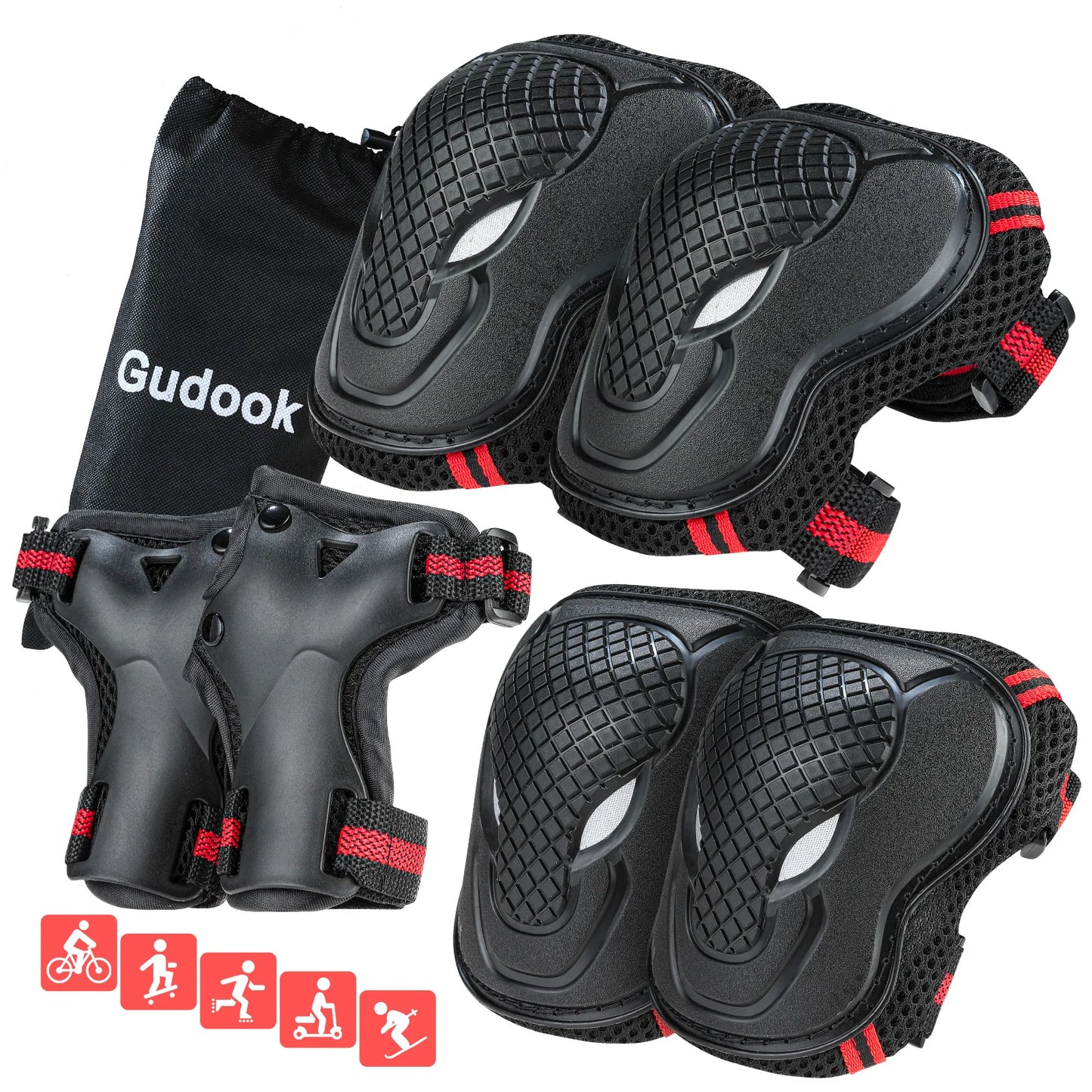 GUDOOK Youth Knee Elbow Pads With Wrist Guards Protective Set