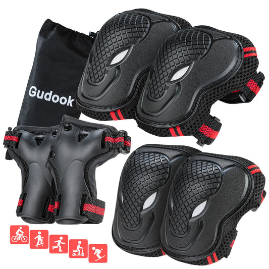 GUDOOK Youth Knee Elbow Pads With Wrist Guards Protective Set