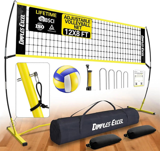 Portable Volleyball Net Set With Adjustable Heights And Ball Pump