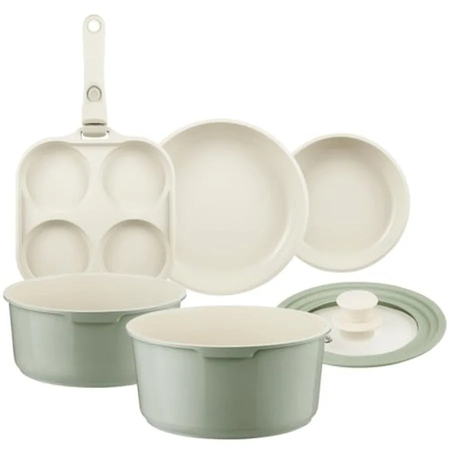 Ceramic Nonstick Cookware Set With Detachable Handle Induction Compatible