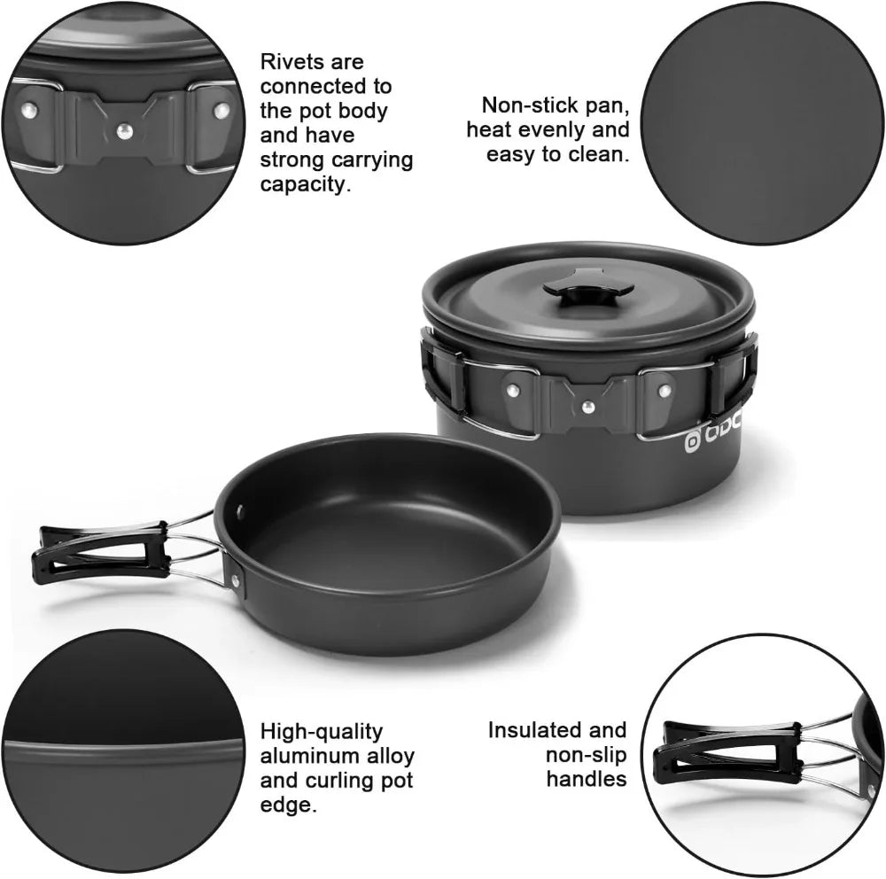Nonstick Camping Cookware Set 15 Piece Lightweight Stainless Steel Cutlery
