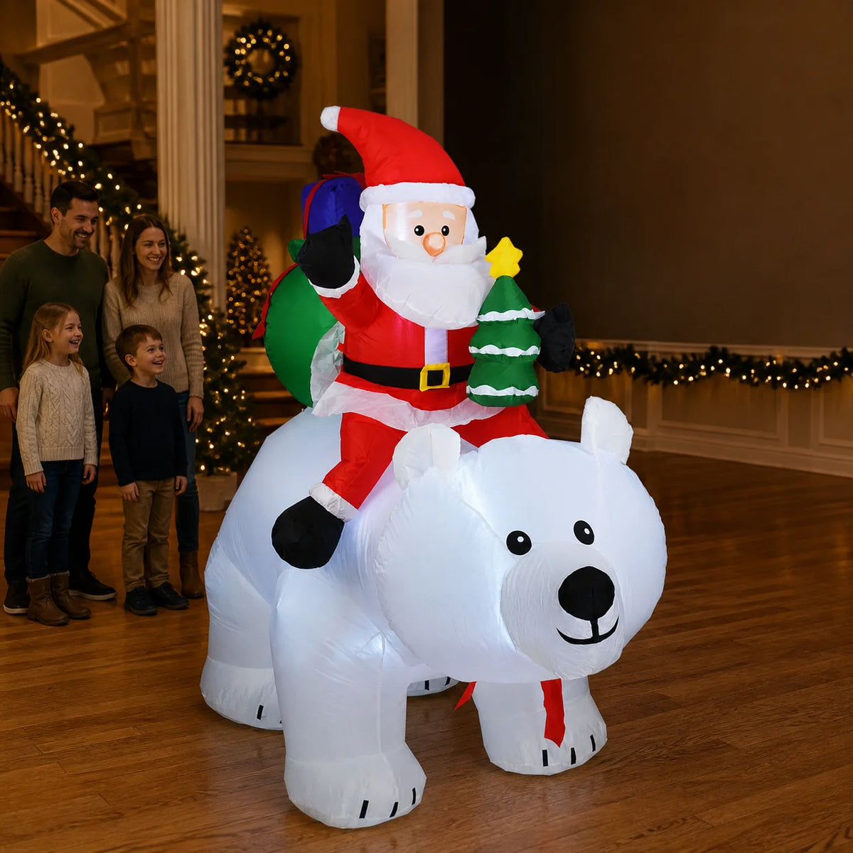LED Inflatable Santa Riding Polar Bear With Shaking Head Decor