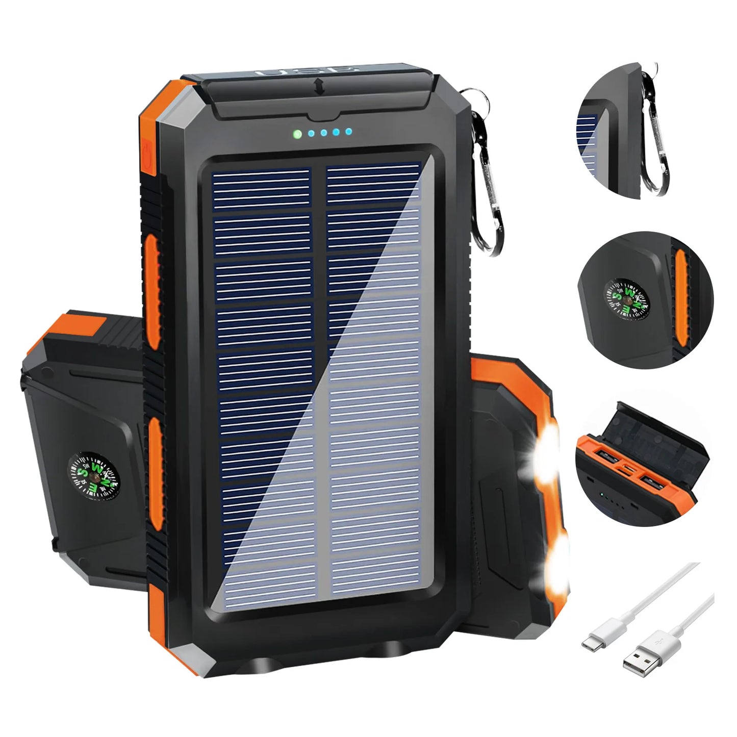 20000mAh Solar Power Bank Outdoor Waterproof Dual USB Ports