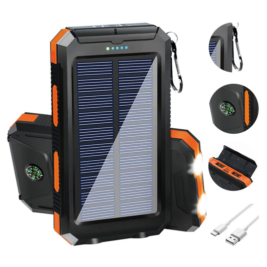 20000mAh Solar Power Bank Outdoor Waterproof Dual USB Ports